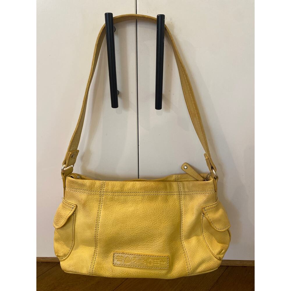 Mustard Yellow Fossil Pebbled Leather Shoulder Bag